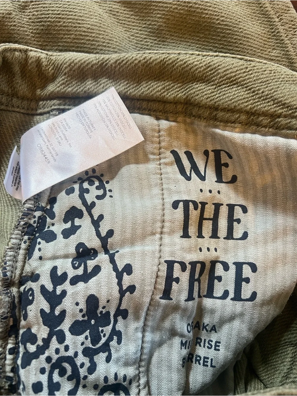 Free People Osaka midrise barrel pants in olive green, size 29, excellent cond